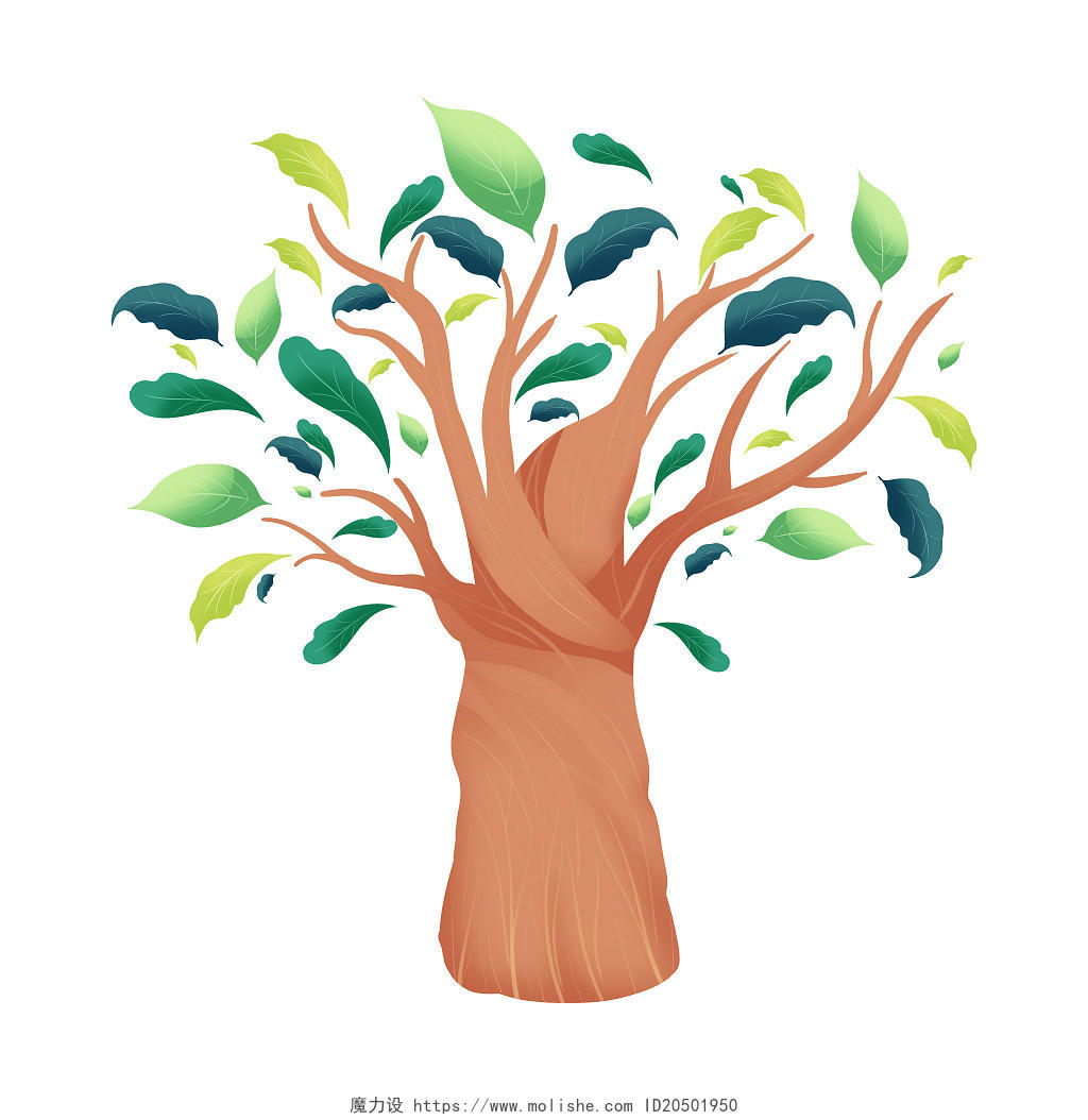 手绘绿色环保植树节生长卡通树木元素312植树节